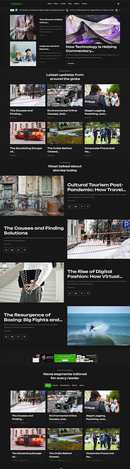 News Axis Pro Dark WordPress theme